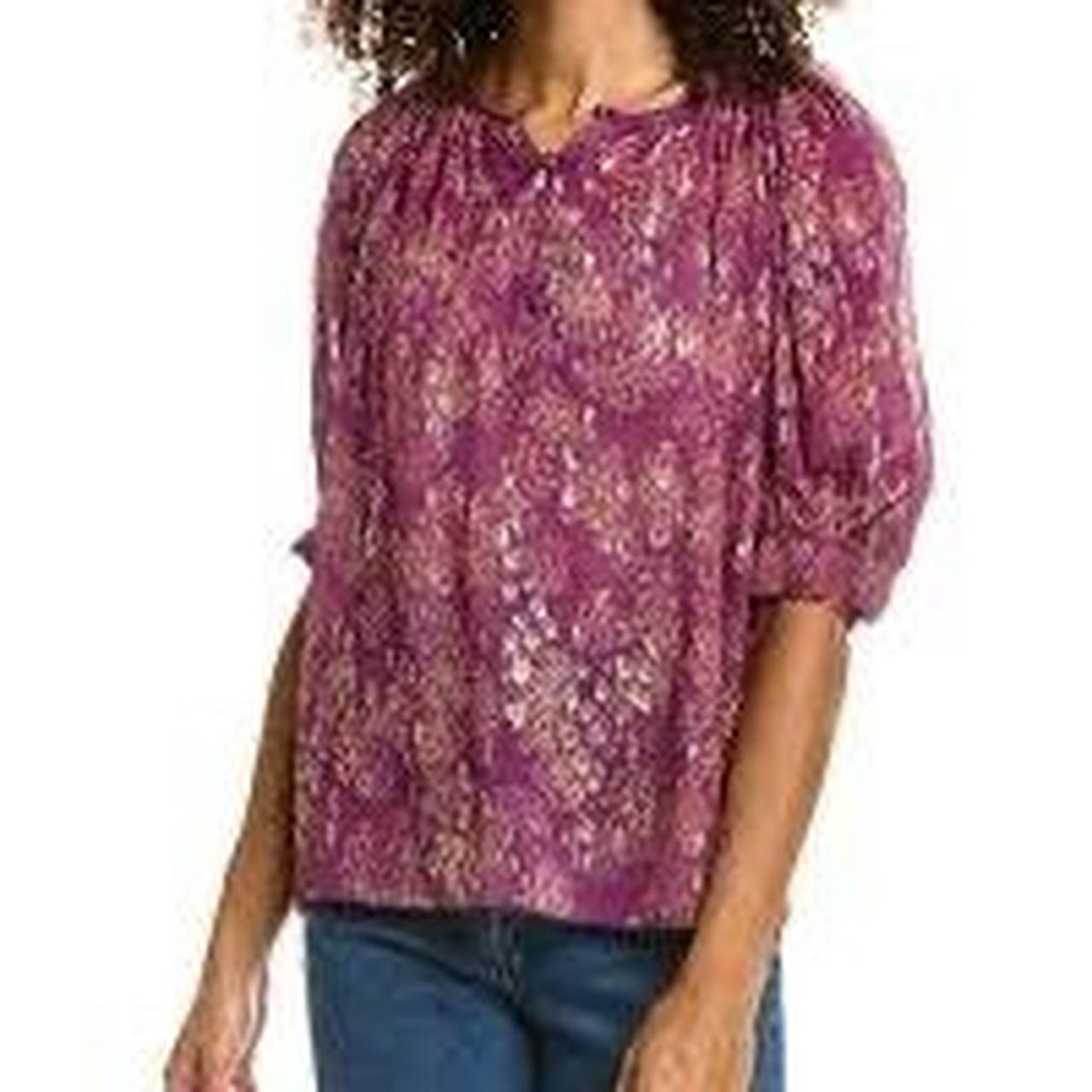 Vanessa Bruno Purple Floral Peasant Top